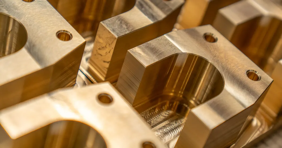 Machined metal blocks with pockets and drilled holes, showing the edges that need deburring before anodizing